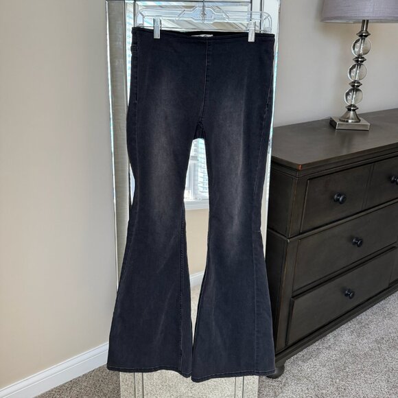 Free People penny pull-on flare jeans stretch bell bottom boho black 28 short - Picture 1 of 11